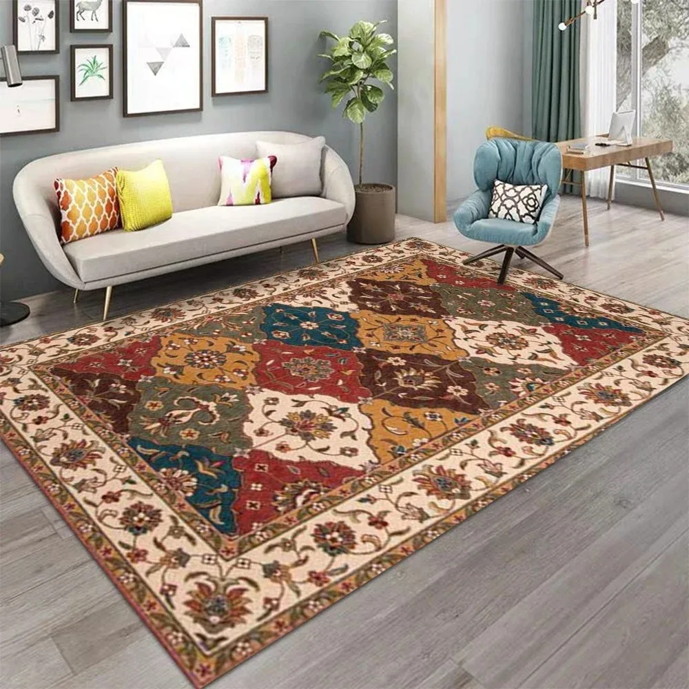 Vintage-Wohnzimmerteppich im persischen Stil, maschinenwaschbar, waschbar, Bodenmatte, leichte und bequeme Schlafzimmer-Nachttischteppiche INS