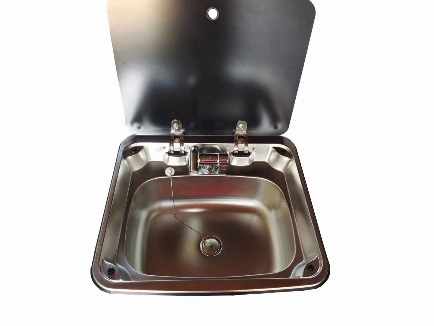 Single Basin Stainless Steel Kitchen Faucet Covered Sink New Thermostat On-Board Water Purifier Square Folding Basin for Camper