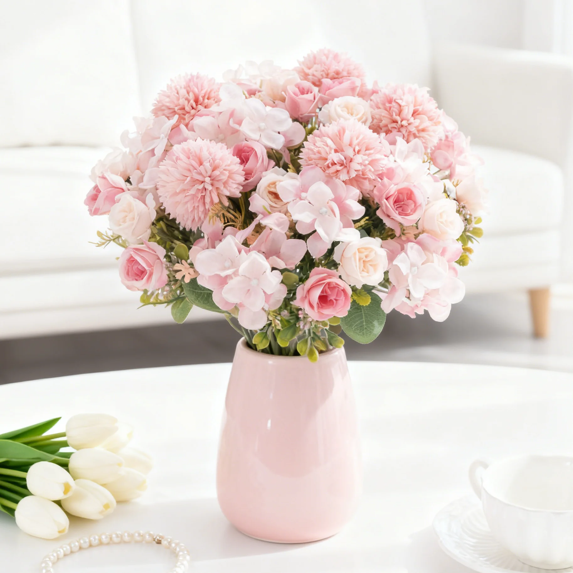 Künstliche Blumen Seidenrosen Chrysanthemen Brautstrauß Hochzeit Valentinstag Outdoor Garten Hof Heim Zimmer Deko Kranz DIY Geschenk