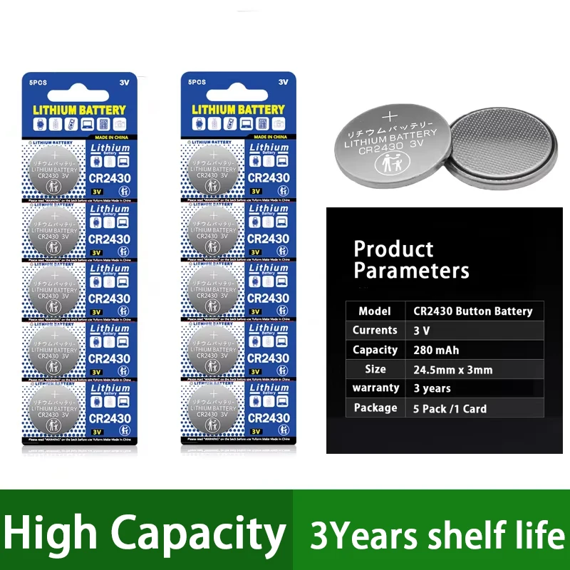 5-50PK 3V CR2430 Lithium Battery CR 2430 DL2430 BR2430 KCR2430 280mAh Button Coin Batteries for Key Watch Clock Toys Remote