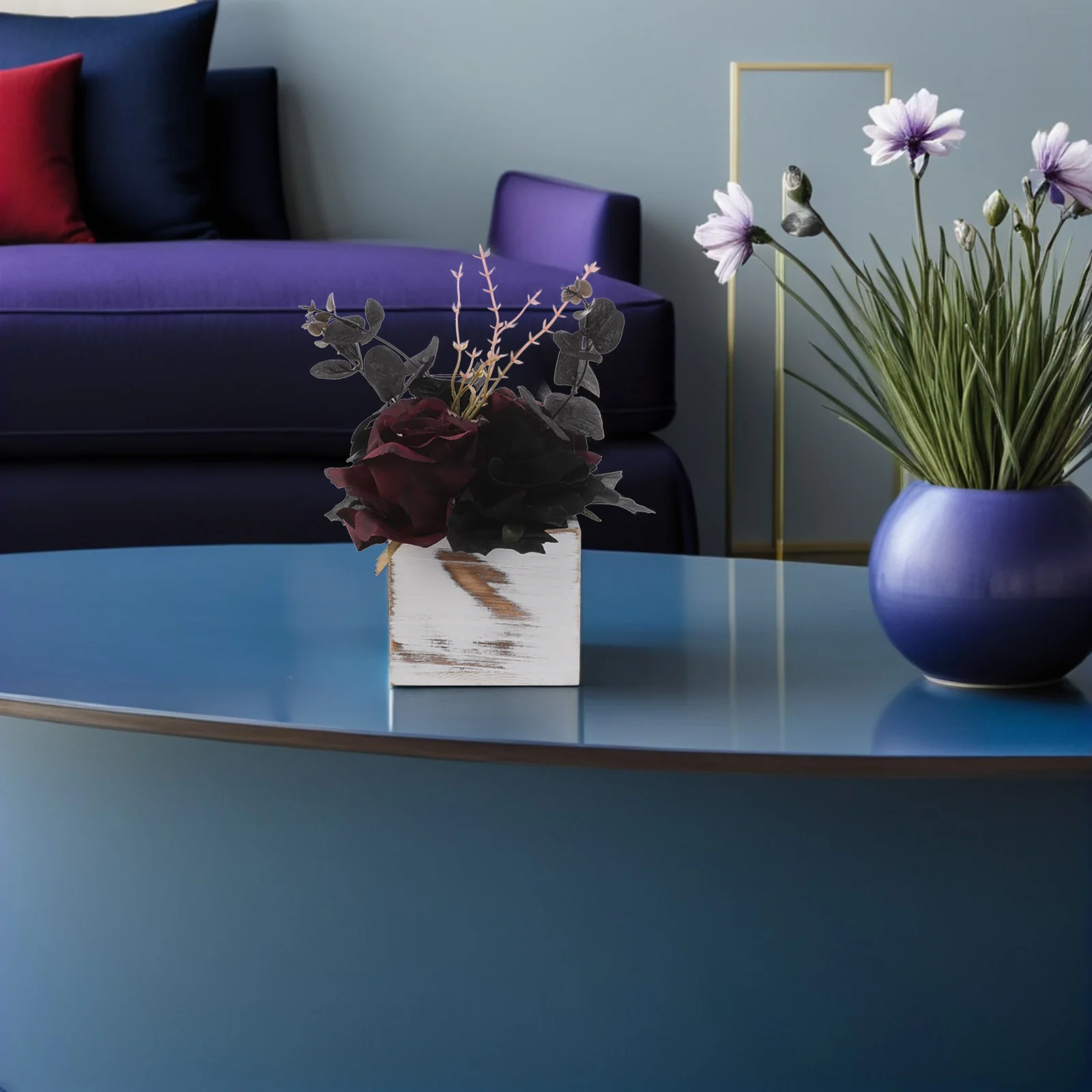 

Black Faux Flowers in Wooden Pot Artificial Floral Arrangement for Halloween Table Centerpiece Home Decor Floral Room Decor