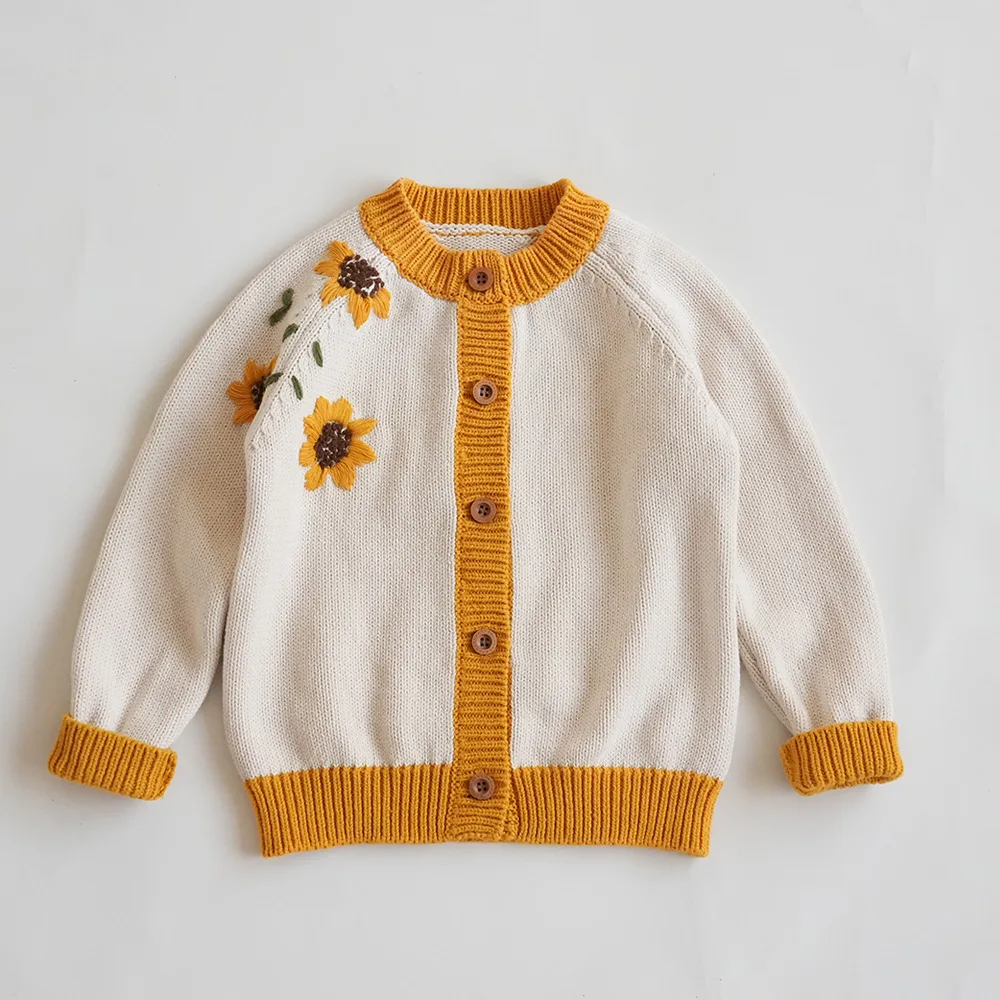 Kids Sweaters 24 Winter Boys Girls Cute Flower Print Knit Cardigan Outwear Tops Clothing