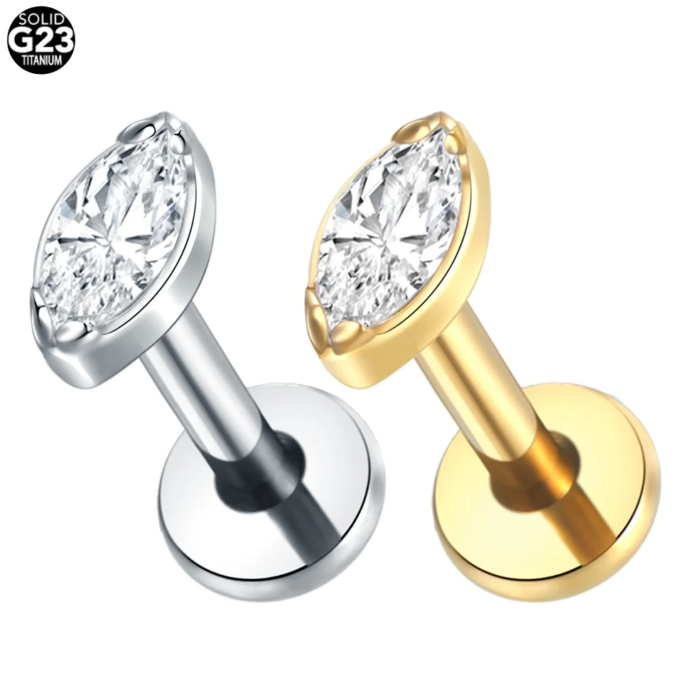 1/5pcs G23 Titanium Marquise Labret Piercing Rings Zircon Stud Earring Ear Cartilage Tragus Lip Helix Piercings Body Jewelry