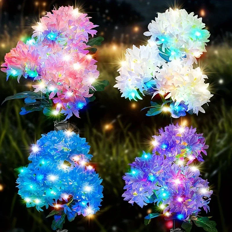 Solar Powered Embroidered Ball Flower Lights LED Simulation Flower Light Outdoor Holiday Lamp Garden Light Courtyard Decoration