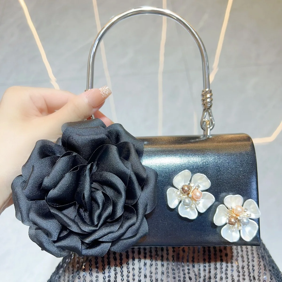 Luxury Gold 3D Flower Clutch Bag Women Formal Birthday Prom Party White Wedding Purse Elegant Ladies Appliques Evening Handbag