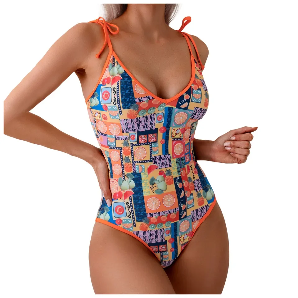 

Ladies' Fashion Sexy Split Swimsuit Women'S Geo Print Swimsuit Spaghetti Strap High Cut Bathing Suit בגדי ים נשים 2025