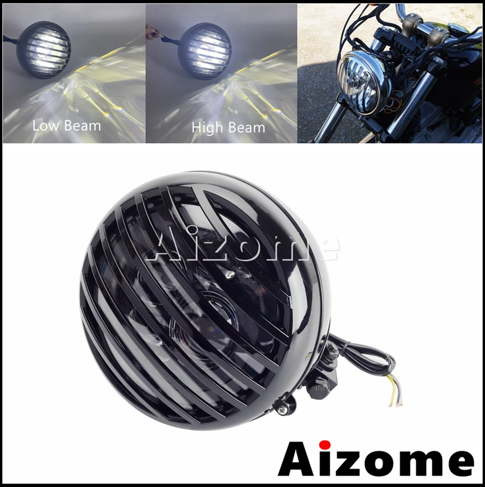 

Motorcycle Custom Steel Headlight Hi/Lo Beam Grill Headlamp Retro Front Light Lamp For Harley Sportster Dyna Bobber Cafe Racer