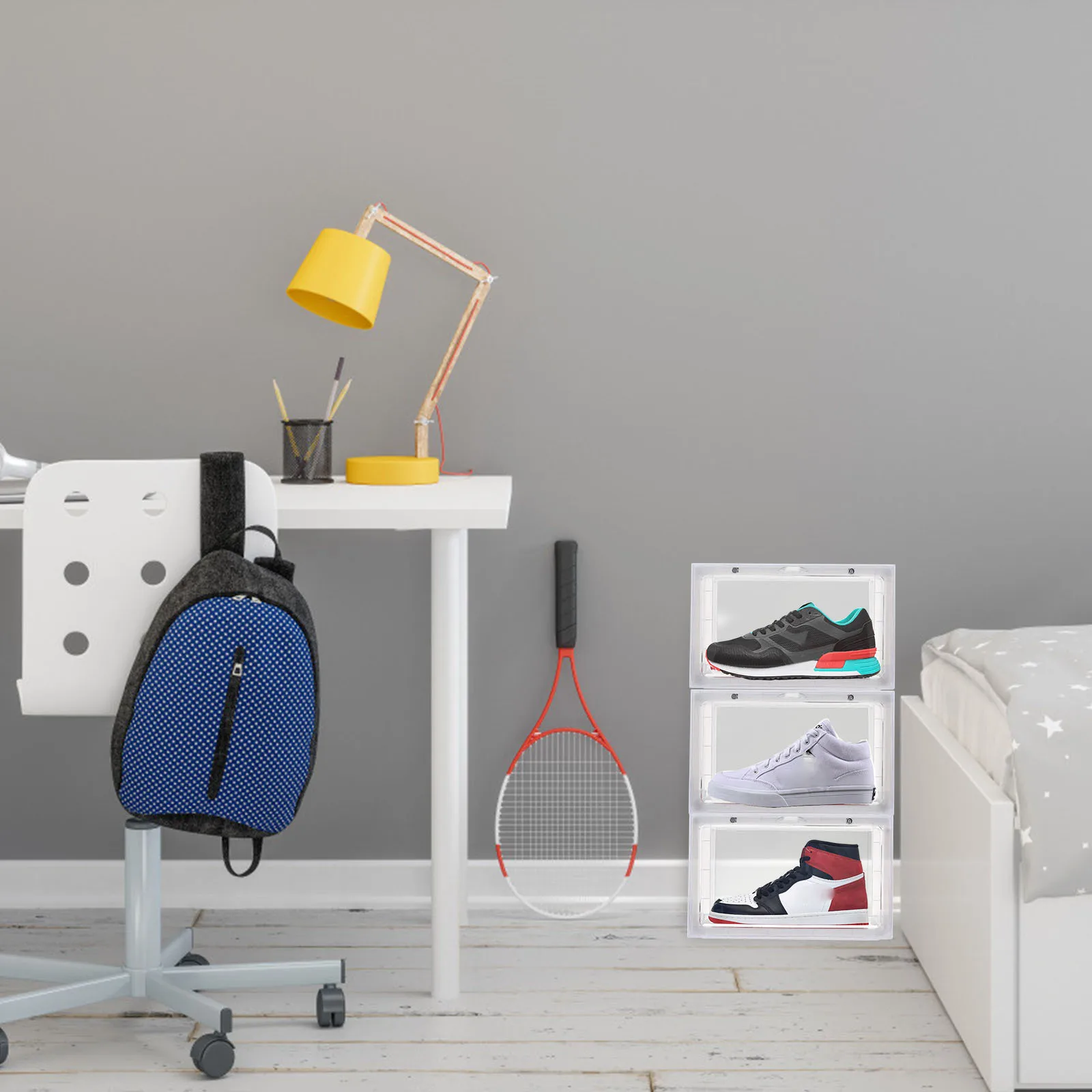 

Shoe Storage Box Organizer Sneakers Basketball Shoe Drawer Box Sturdy PP Material Stackable Tidy Home Dorm Shoes Cabinet