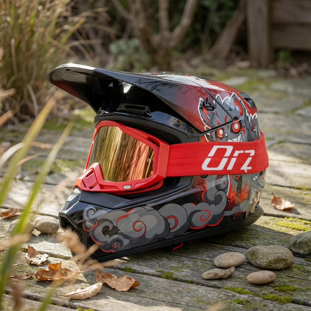 バイザー付きフルフェイスヘルメット-光沢のあるダートバイクヘルメット-モトクロスライダー向けの取り外し可能で洗える安全保護ヘルメット