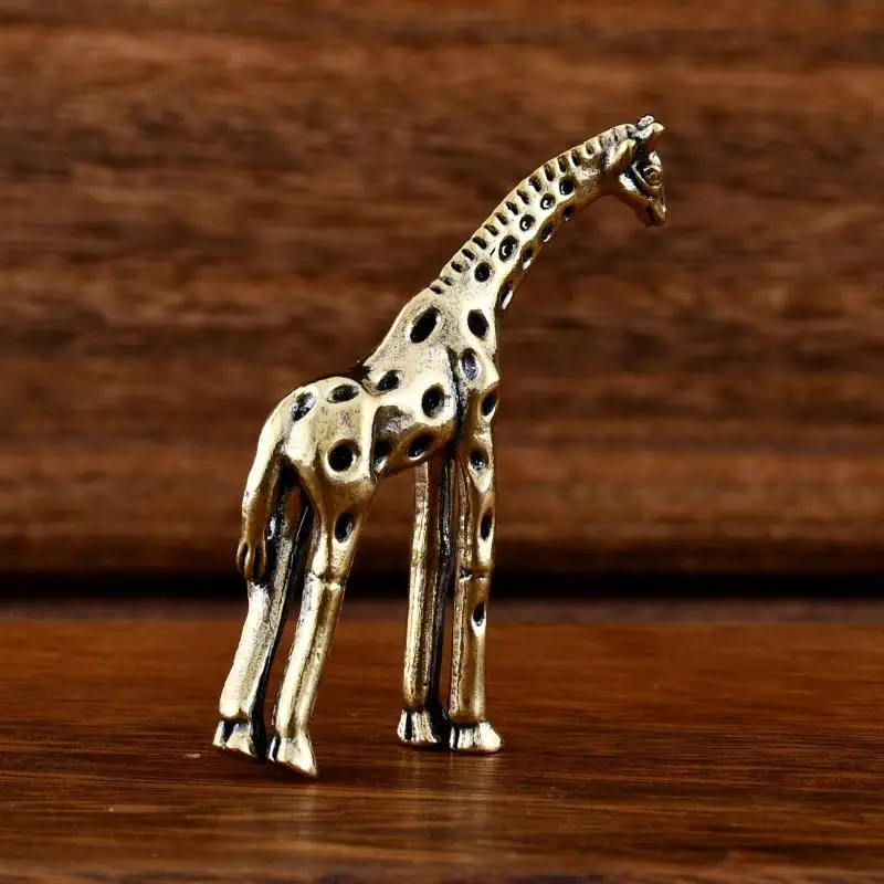 Latest Vintage Brass Giraffe Ornament Office Desk Desktop Decoration Tea Pet Miniature Statue Home Decor