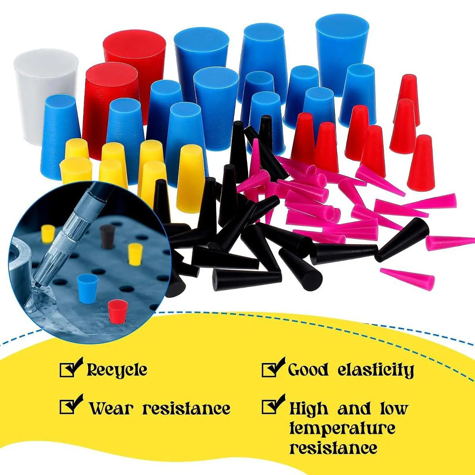 Multi Size Silicone Tapered Plug Kit Heat Resistant Rubber Stoppers for Electroplating Sealing Plug Protection