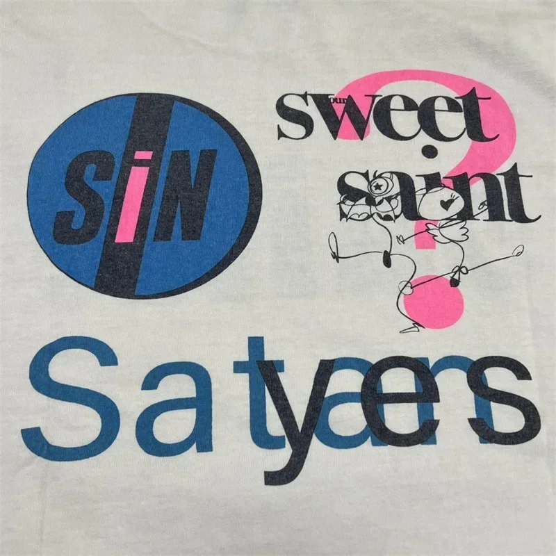 25ss White Washed SAINT MICHAEL T Shirts Men Women 1:1 Best Quality Saint Logo Printing Pure Cotton Casual Oversized T Shirt