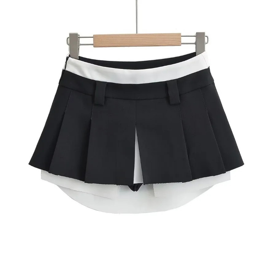 Korean Version of Ins Small Fresh Sweet College Style Low Waist Skirt Temperament Splicing Color Contrast Design Small Skirt