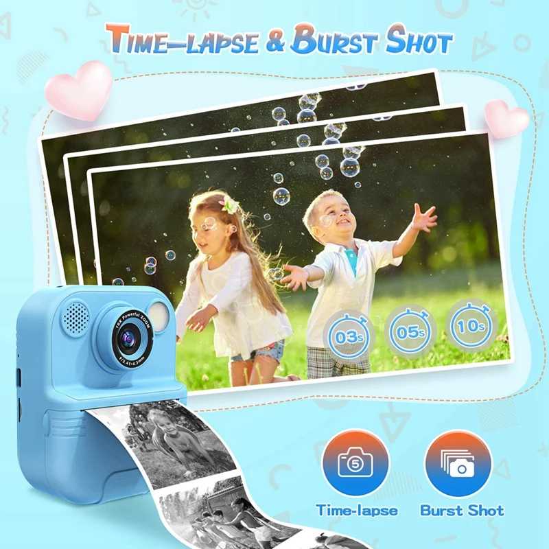 ABZY-HD 1080P Kids Mini Instant Print Digital Camera Instant Printing Camera Birthday Holiday Gift For Fun Photography