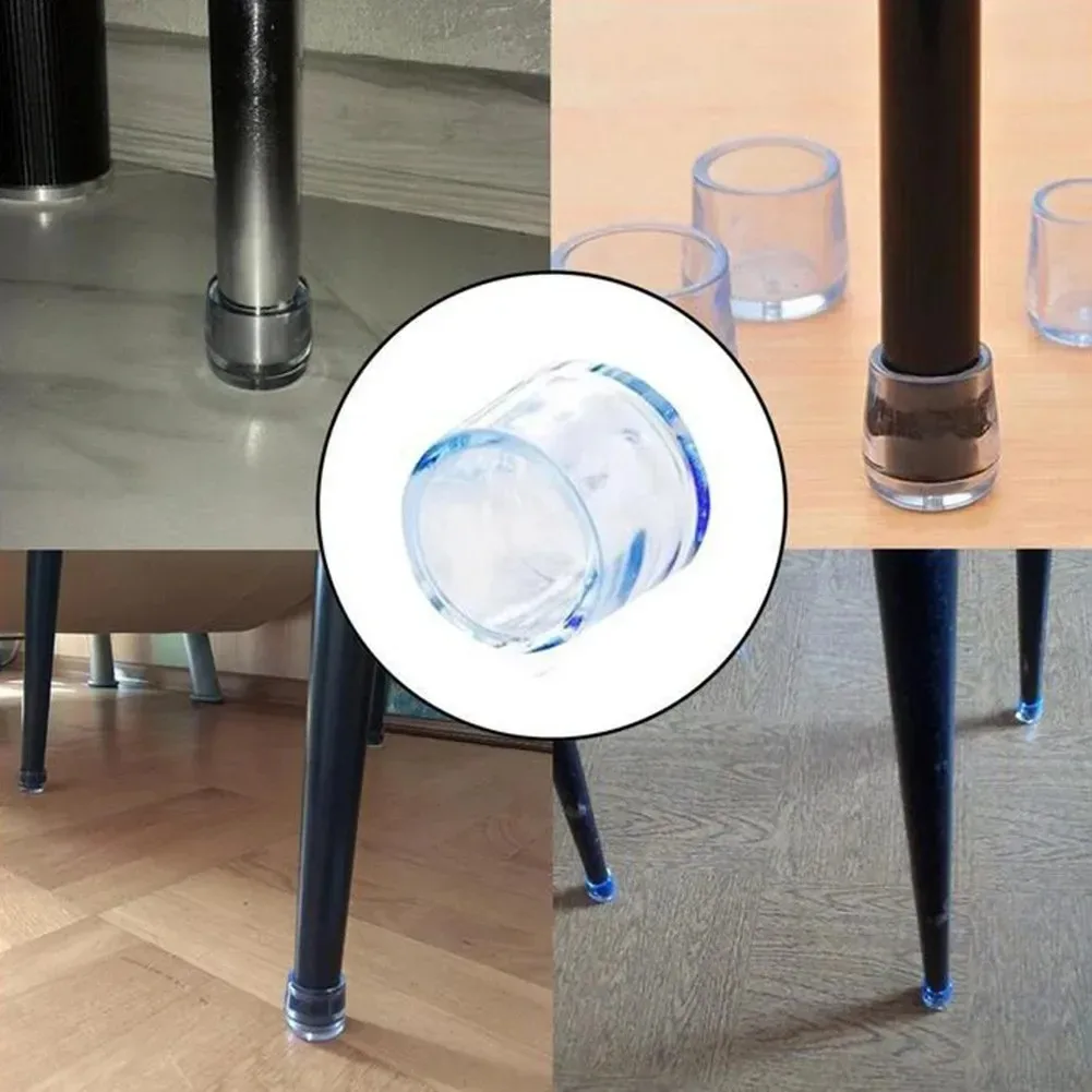 16Pcs 16/19/22/25/30mm Chair Leg Cap Rubber Feet-Protector Pads Non-slip Transparent Table Covers Furniture Leveling Feet Decor