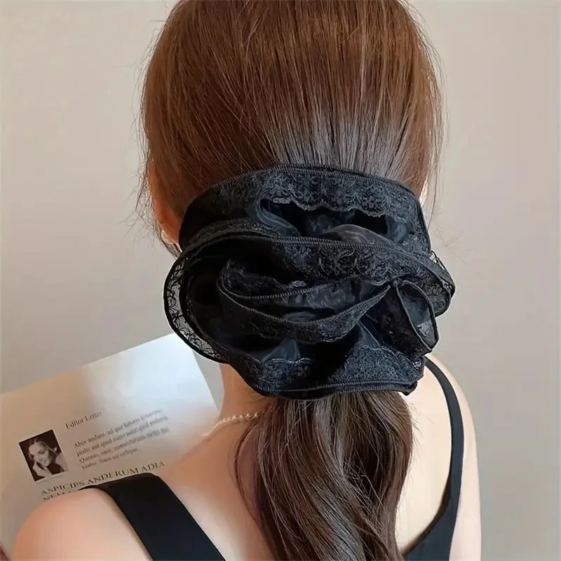 

Korean Lace Hair Ring Hollow Fabric Large Hairband for Women with Tied Hair and High Ponytail Temperament Hair Accessory