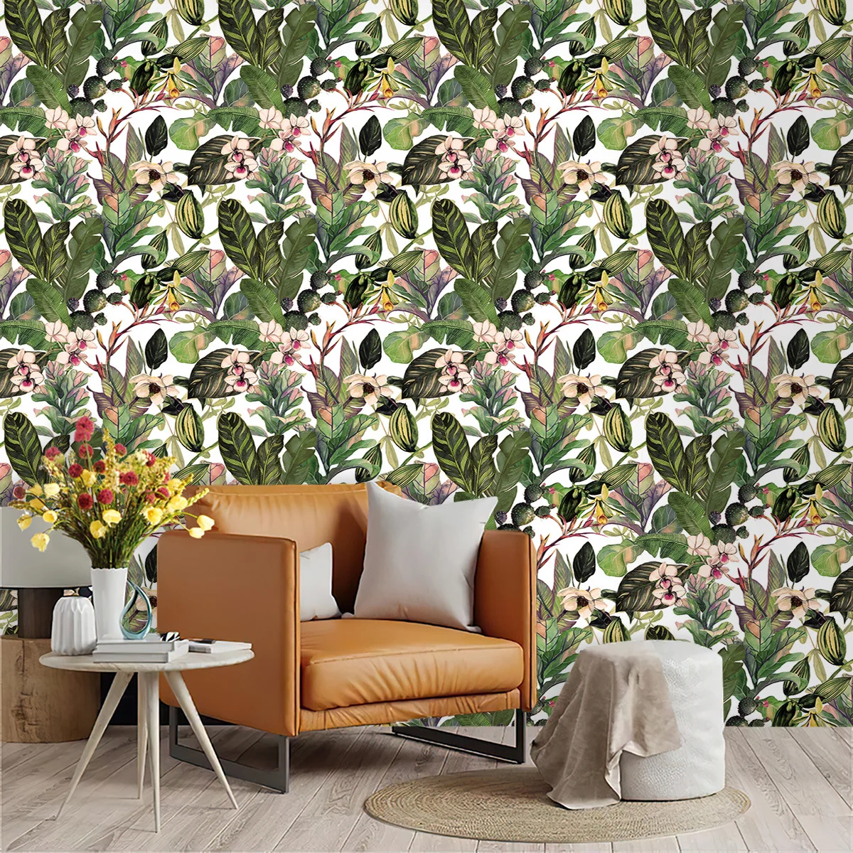 Tropical Leaf Wallpaper Peel and Stick Jungle Botanical Wall Paper Greenery Floral Contact Paper for Walls Bathroom Bedroom