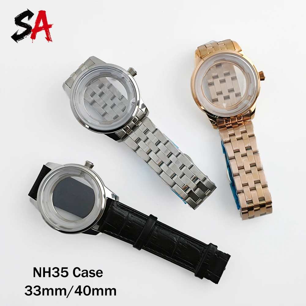 

33mm/40mm NH35 watch case Cocktail stainless steel waterproof case Custom logo suitable for NH35/36 movement watch accessories