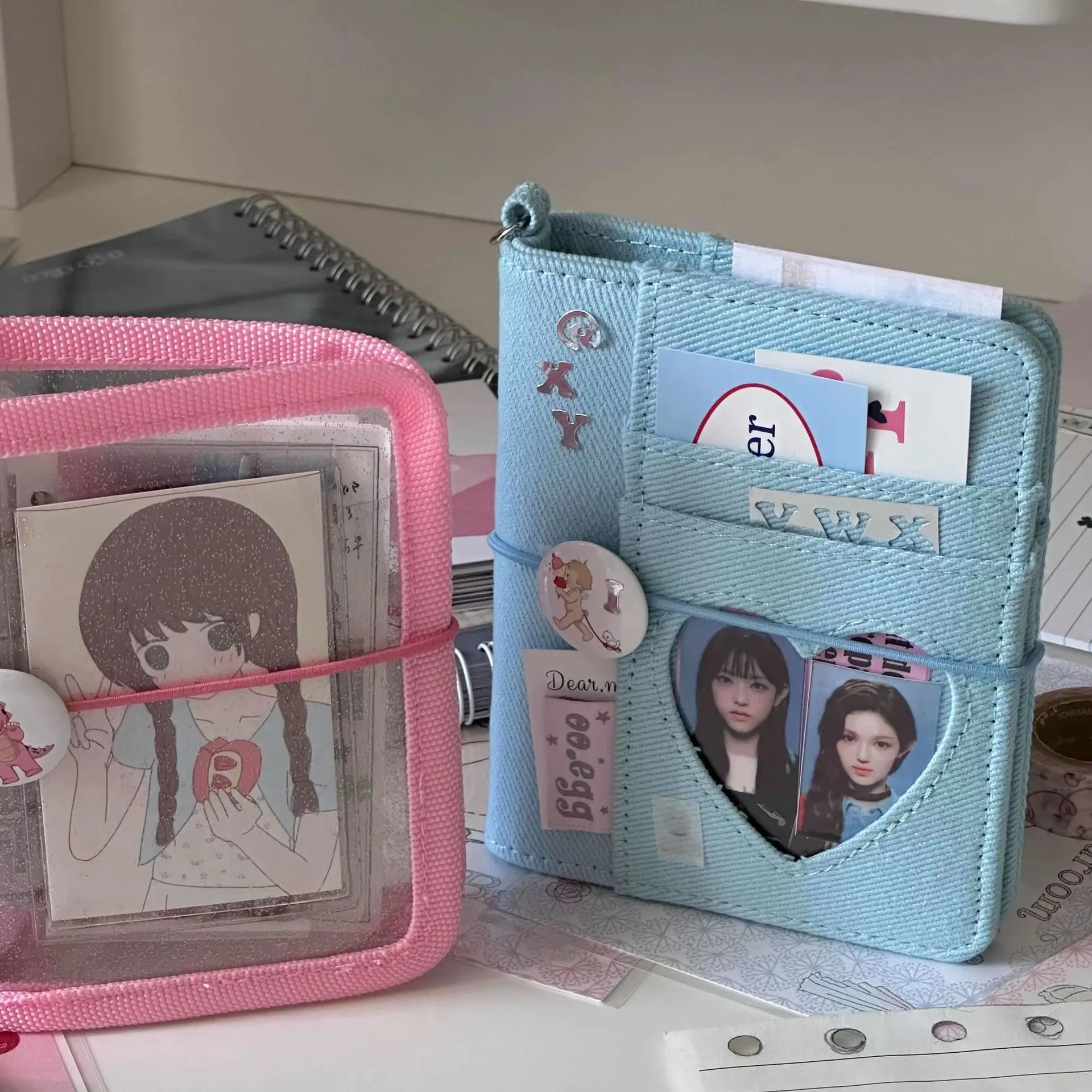 M5 Pink Blue Loose-Leaf Retro Portable With 40 Sheets Inner Page PU Clip-on Notebook Loose Leaf Notebook
