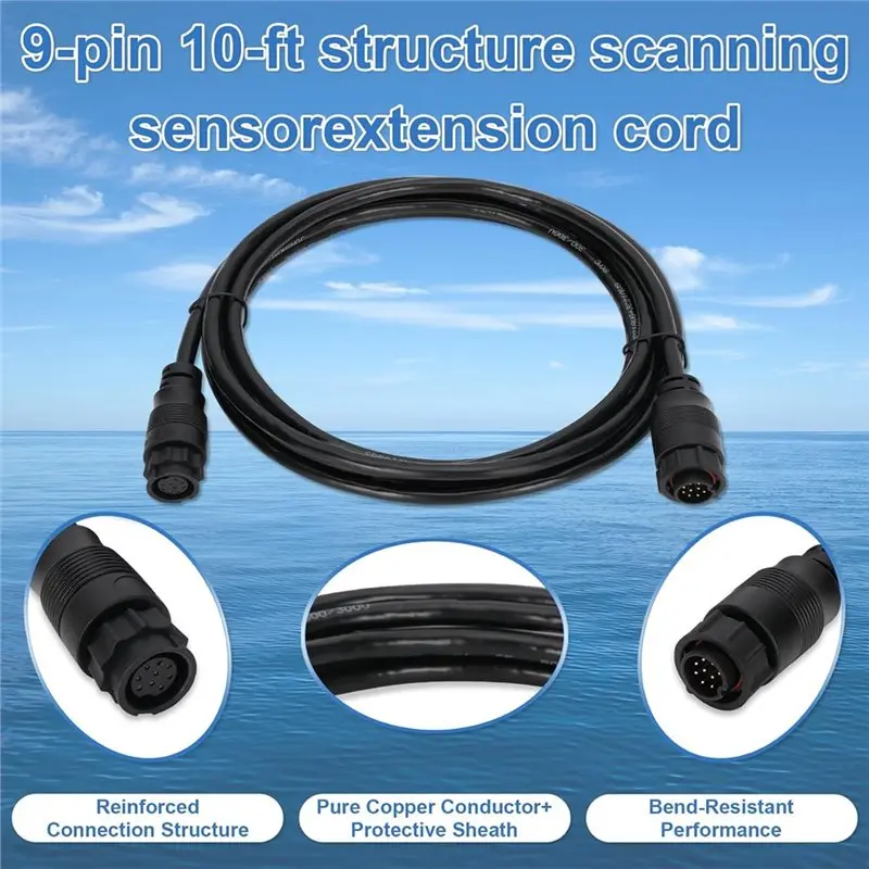 For Lowrance LSS-1 LSS-2 Structurescan 3005.6907 9-Pin Transducer Extension Cable 10Ft, 000-00099-006 Marine Waterproof