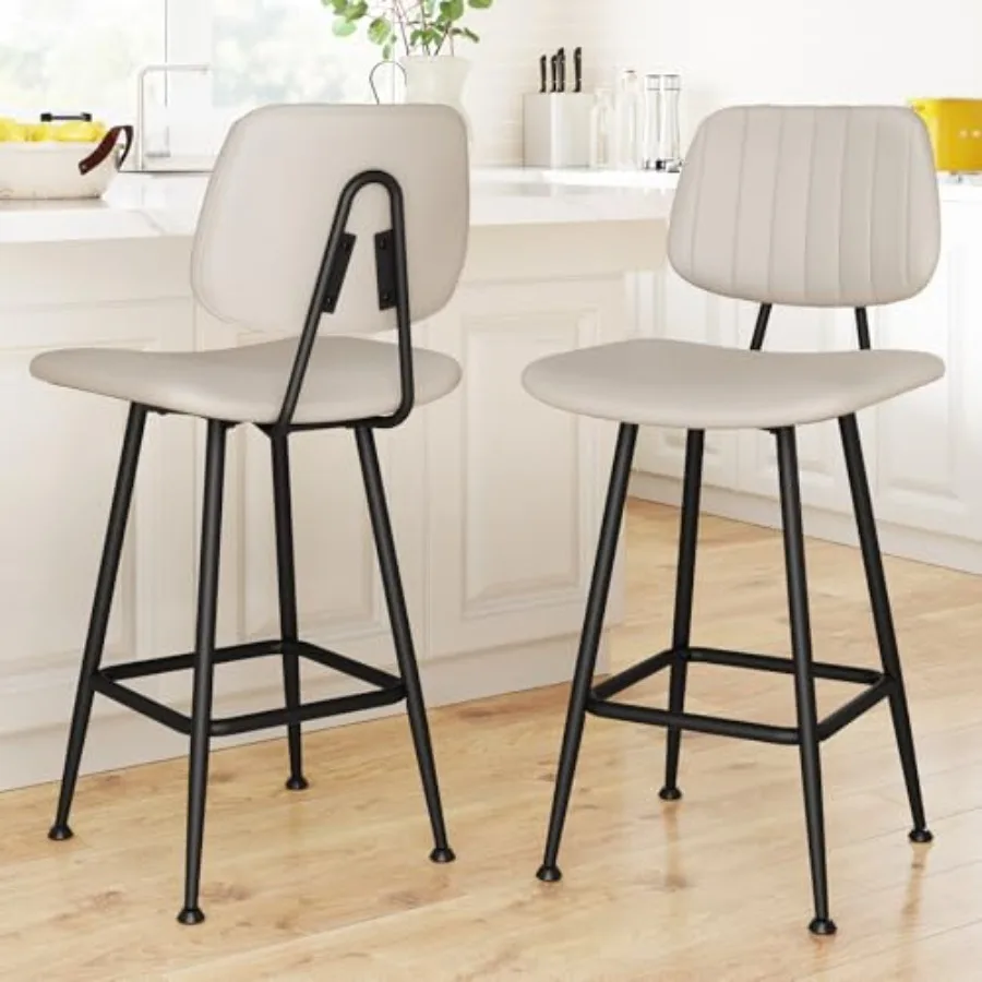 

24-Inch Leather Bar Stools Set of 2 Counter Height Barstools with High Backrest Bar Chairs for Kitchen Island with Heavy Duty M