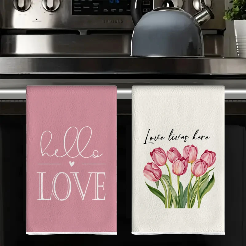 4Pcs, Pink-Toned Tulip Love Kitchen Towels, 40Cm*60Cm Towel Set, Best Kitchen Towels, Super Absorbent Soft Cleaning Cloth, Cooking and Baking Tea Towels, Hand Towels, Cleaning Cloths, Dishcloths, Kitchen Decor, Living Room Decorations, Kitchen Essentials, Home Essentials