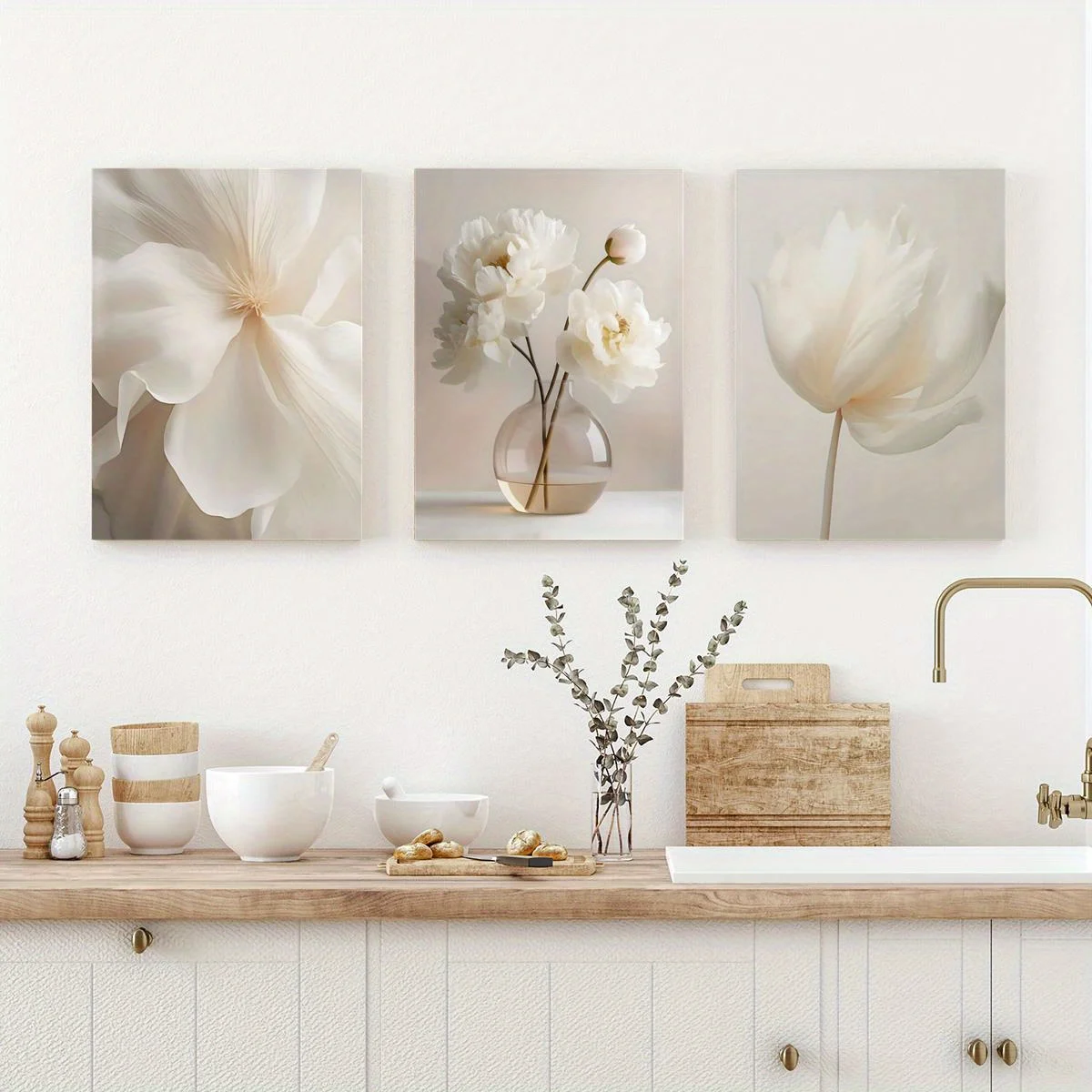 

Abstract Beige Flower Wall Art, Peony Poster, Simple Floral Wall Art, Creative Canvas Poster Room Wall Decor, No Frame