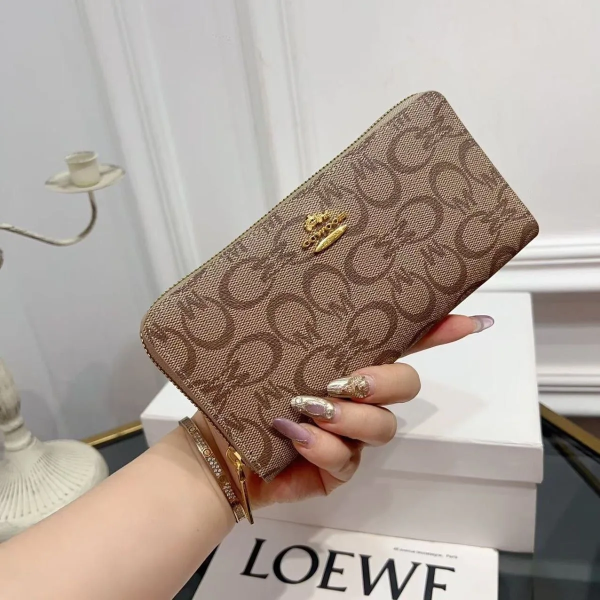Elegant Floral Print Large Capacity Long Wallet for Women Double Zipper Handbag with Wrist Strap Mobile Phone Storage 2026 Ne...