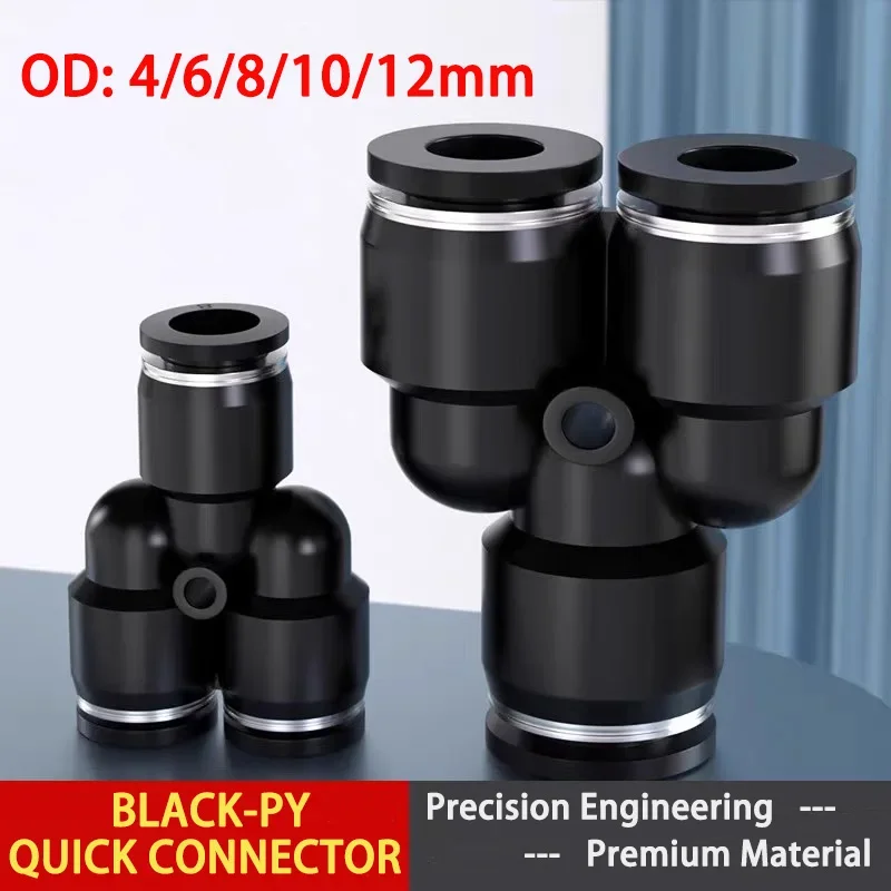 1pcs Black Pipe Fittings Plastic Pneumatic Air Connector Fitting Quick Push PY Connect 4mm 6mm 8mm 10mm 12mm Hose Connect