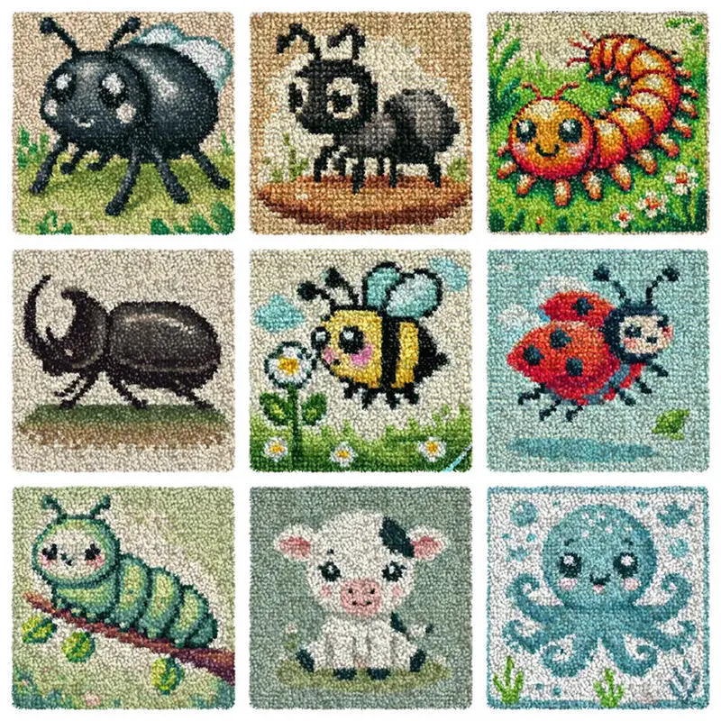 

Animal Series Latch Hook Rug Kits Bee Ant 3D Segment Embroidery Pillow Wool Cross Stitch Carpet Embroidery DIY Latch Hook Carpet