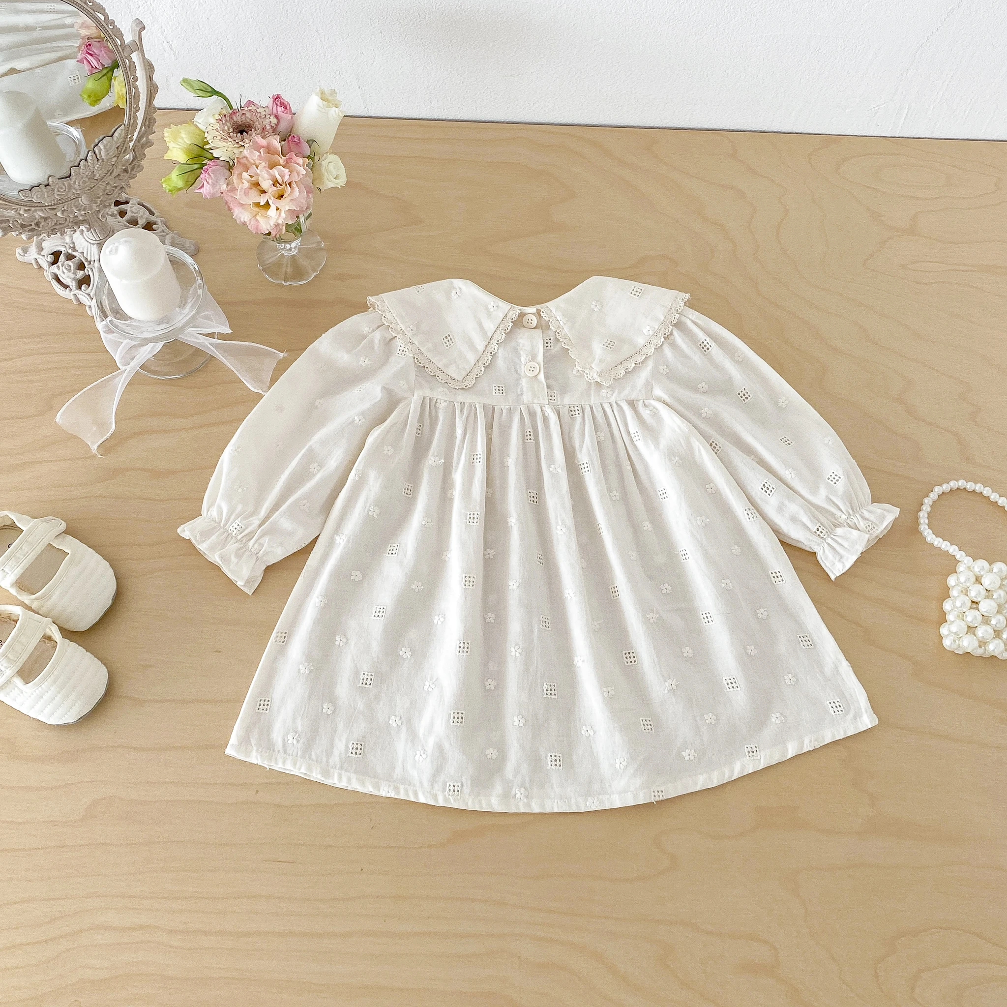 Mädchenkleid, Neues Herbstdesign mit Stickerei und Reverskragen, Prinzessinnenkleid für Babymädchen im Frühling und Herbst – Detail 3