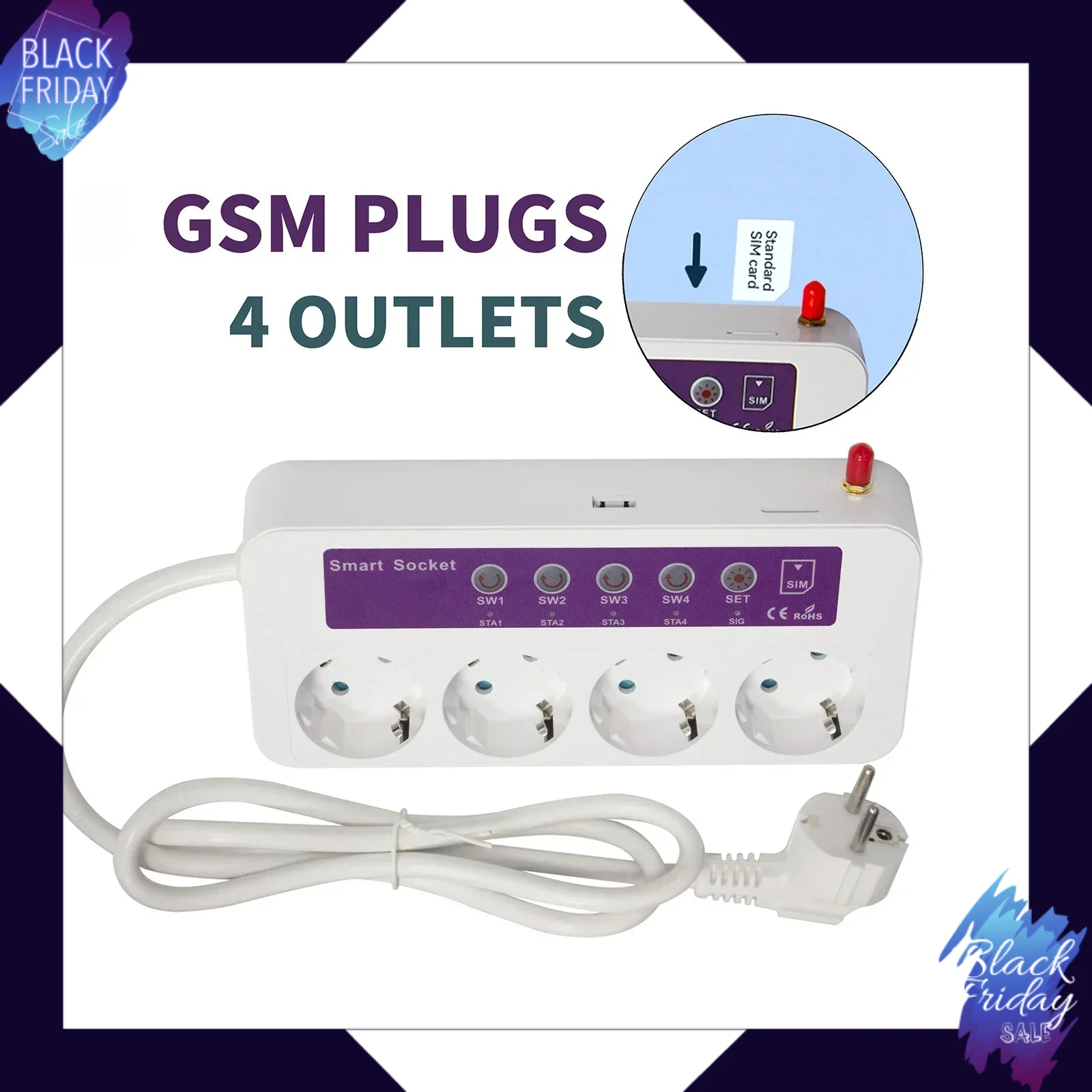SC4-4G GSM SMS Wireless Remote Control Smart Power Switch Plug Socket Jack Controller 4 Channel Relay With Temperature Sensor