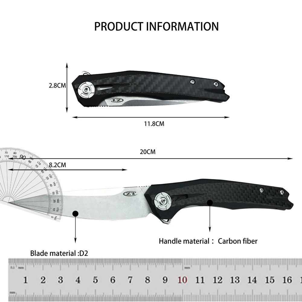 High Hardness 0707 Bearing Flipper Carbon Laminate Mark D2 Steel Folding Knife Camping Hunting Survival Outdoor Pocket EDC Tools