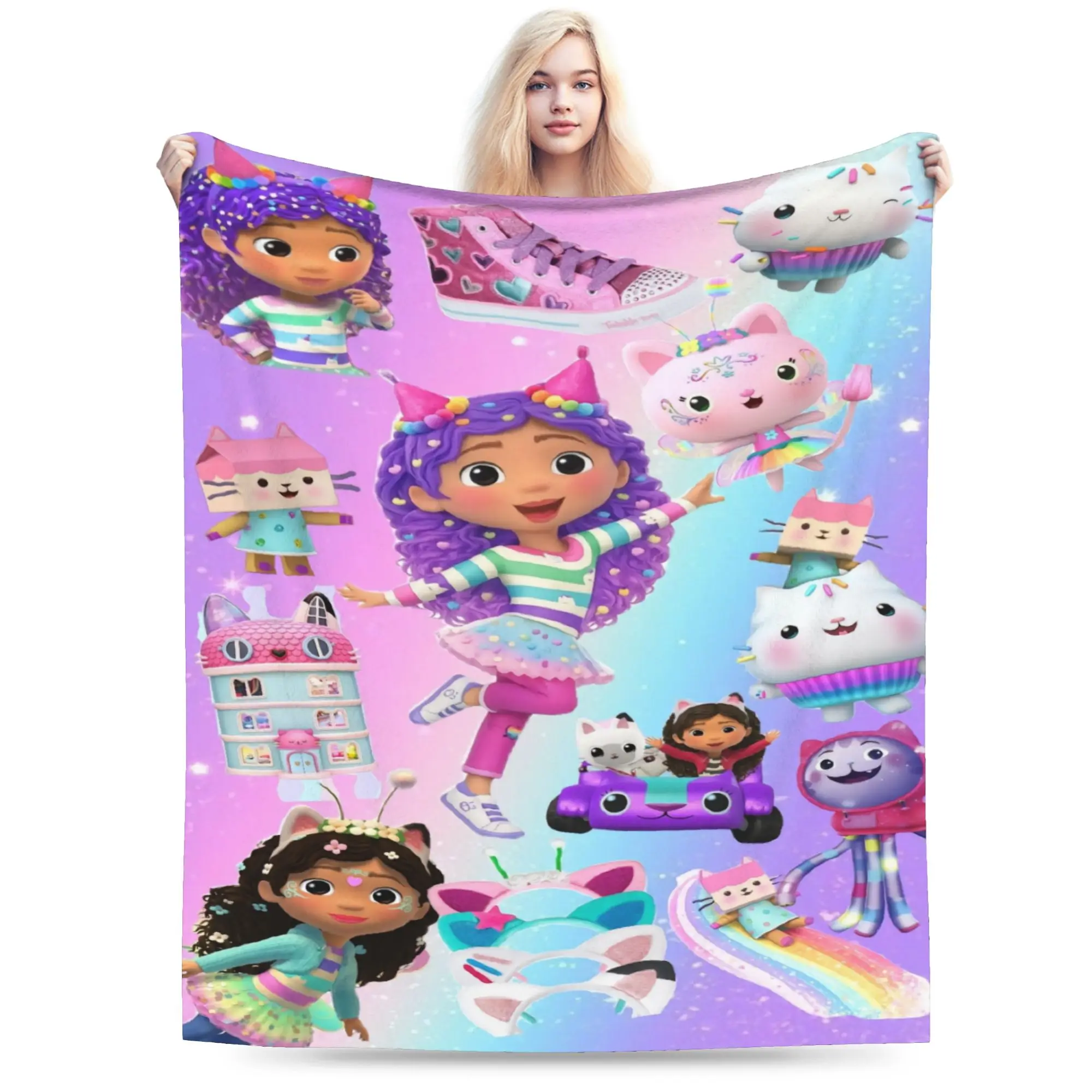 Gabbysed dollhouses Flannel Blanket Winter  Warm Soft Throw Blanket for Girls Boys Living Room Fluffy Bedspread Sofa Bed Cover