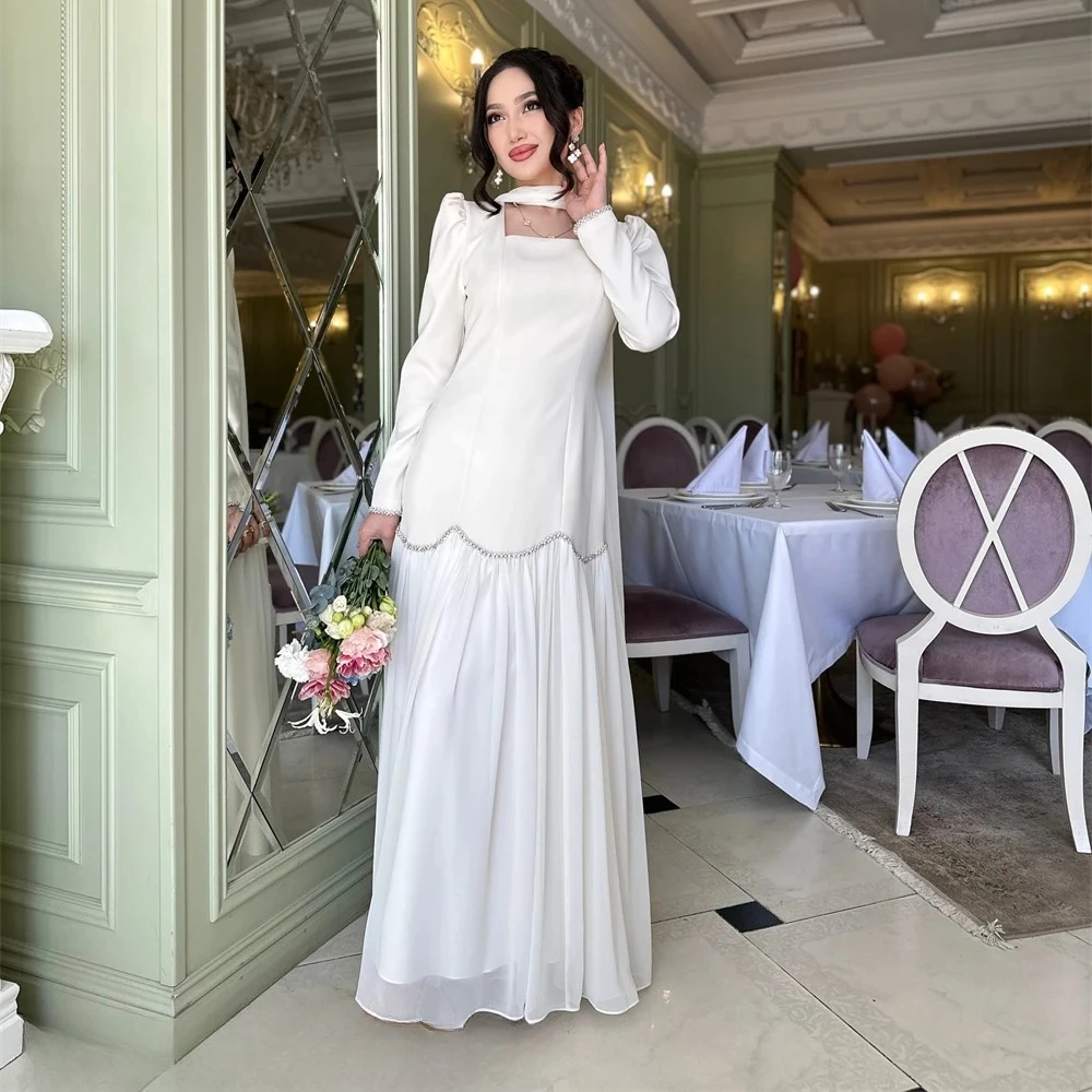 

Классическое шифоновое вечернее платье высокого качества по индивидуальному заказу, современное платье с квадратным воротником и длинными рукавами, модное платье для выпускного вечера, Vestido De