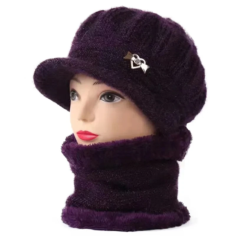 Women Knit Hat Winter Cold Protection Warm Comfortable Soft Wool Hats Mom Street Trend Hat Scarf Set Outdoor Ski Riding Gear