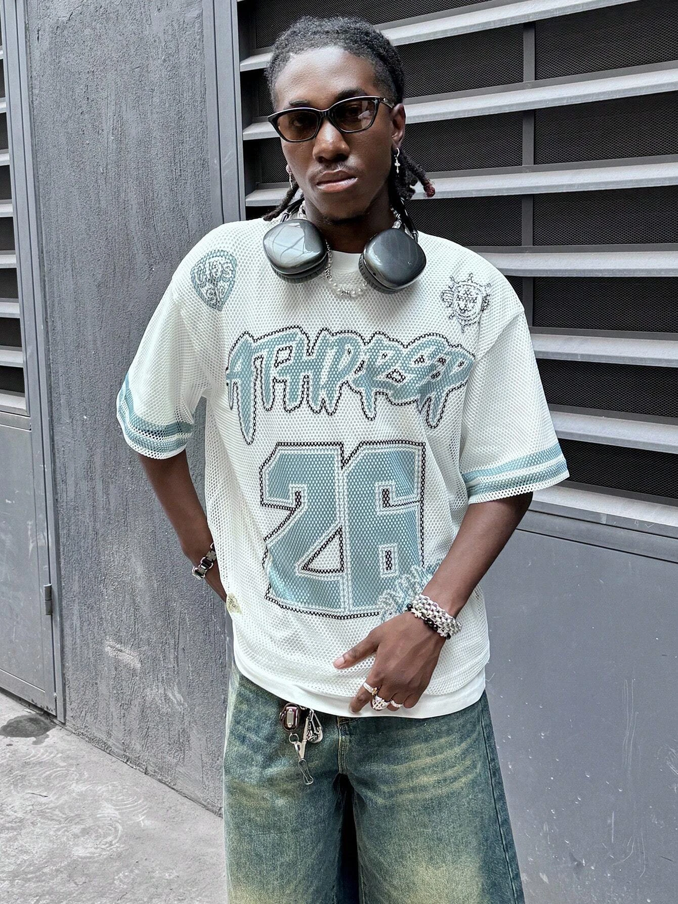 تي شيرت جيرسي بأكمام قصيرة شبكي مطبوع عليه حروف كتف منسدلة فضفاضة للرجال من AXEPEAK، مضحك، هدية لصديقك، للخروج #6