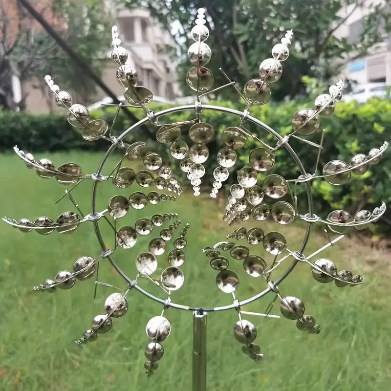 3d Metal Windmill Wind Spinner Unique Kinetic Sculpture With Solar Power Lawn And Garden Decoration Outdoor Patio Wind Catcher D