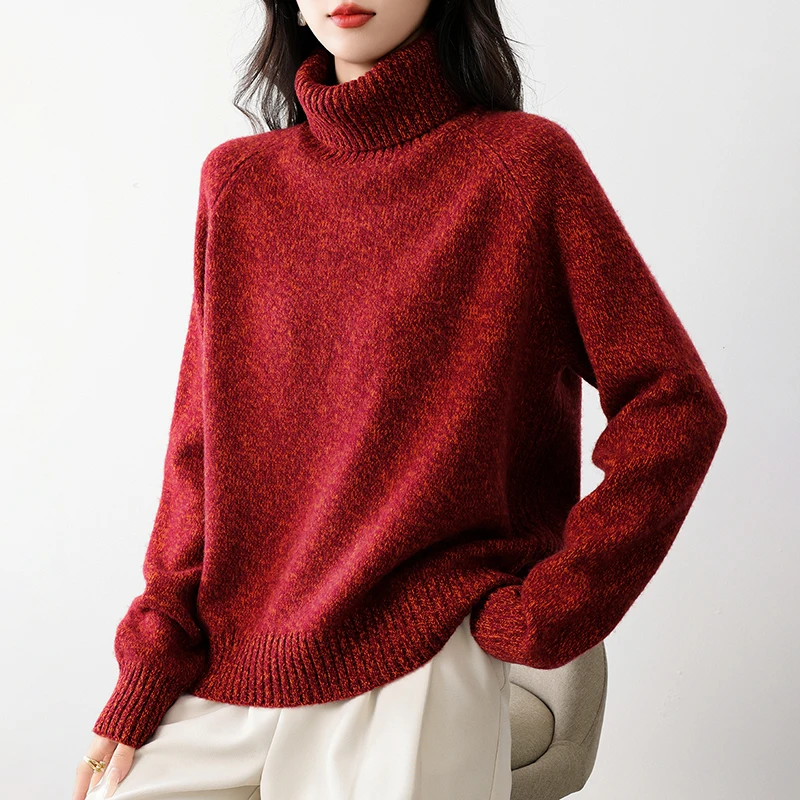 الخريف والشتاء جديد 100% غزل الصوف السلحفاة الرقبة ملابس خارجية فضفاضة سميكة الدافئة متماسكة قاع قميص