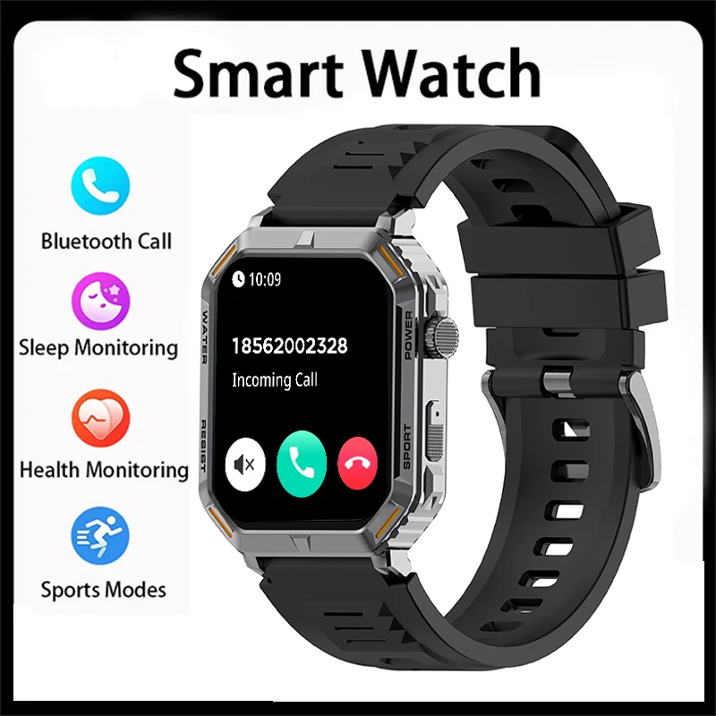 

Military Smart Watch for Men 1.96'' BT call Waterproof Fitness Tracker with Blood Pressure Heart Rate Sleep 100+ Sport Modes
