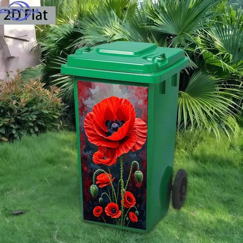1pc of Trash Can Sticker, × Cm, Featuring a Blazing Poppy Design, Self-Adhesive Wall Decoration for Kitchen Trash Cans (Suitab