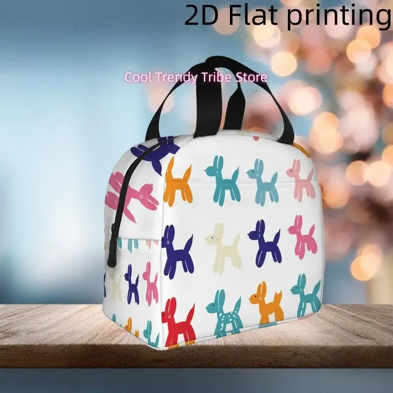 1pc, Vibrant Balloon Dogs in Different Colors Against a White Backdrop. Printed Insulated Cooler Bag - Reusable And Portable for