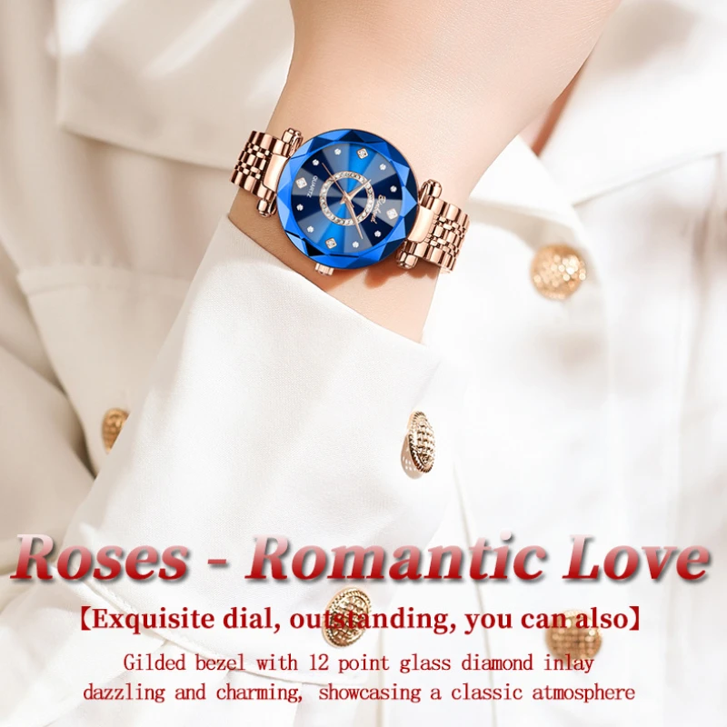 BINBOND 106 Ocean Heart Starry Sky Sparkling Multi Edged Glass Solid Precision Steel Strip Waterproof Women's Watch Reloj Mujer