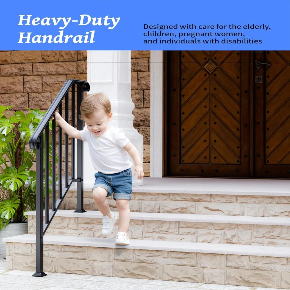 2er-Pack 3-Stufen-Handläufe für Außenstufen, passend für schmiedeeiserne Treppengeländer mit 2 oder 3 Stufen, Metall-Handlauf mit Installationsset