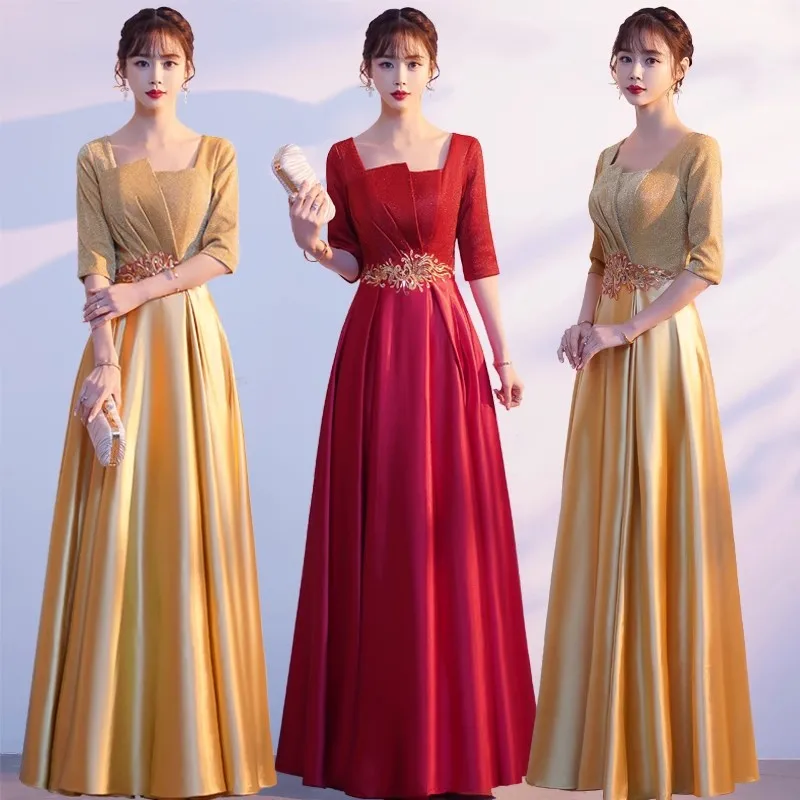 XXBY-68#Cantata Performance Dress Cheap Wholesale Long Sequin Choir Host Evening Dresses Gold Wine Red Chorus Costumes Free Ship