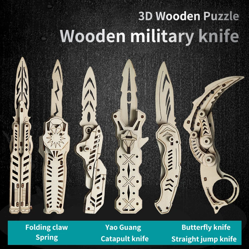 

3d Wooden Military Knife Puzzle Toys For Kids Adult Cosplay Soldier Weapon Model To Build DIY Constructor Knight Assassin Sword