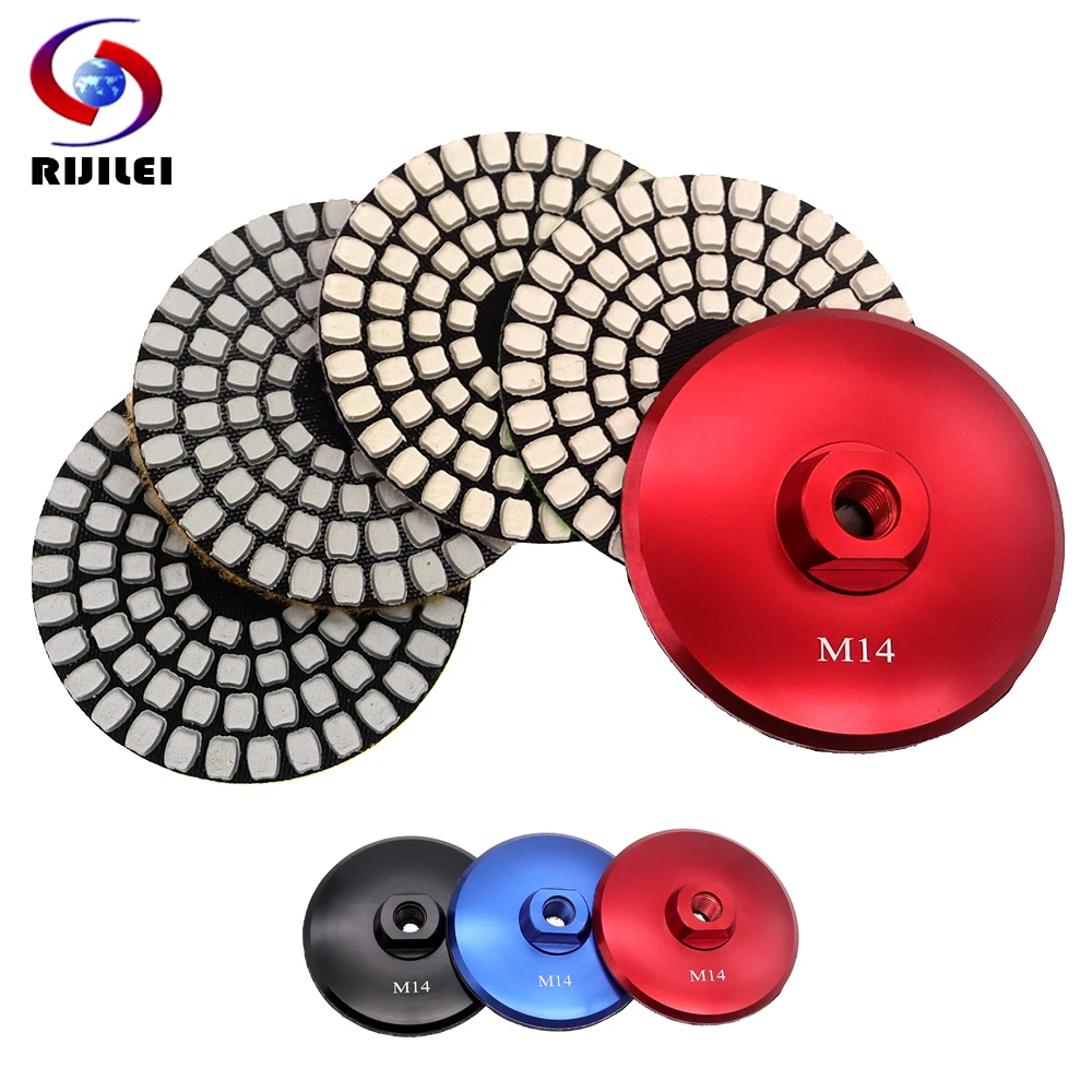 

5 Pcs/Set 4 Inch Dry Polishing Pad Super Sharp Diamond Polishing Pads For Granite Marble Stone With M14 Aluminium Backer Pad