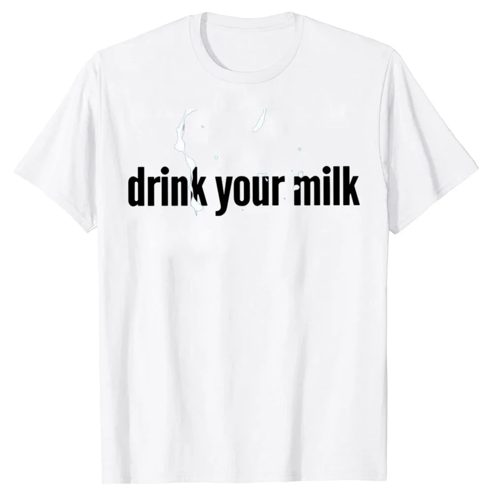 

Drink Your Milk Graphic Tee Men Short Sleeve Cotton Round Neck T Shirt Casual