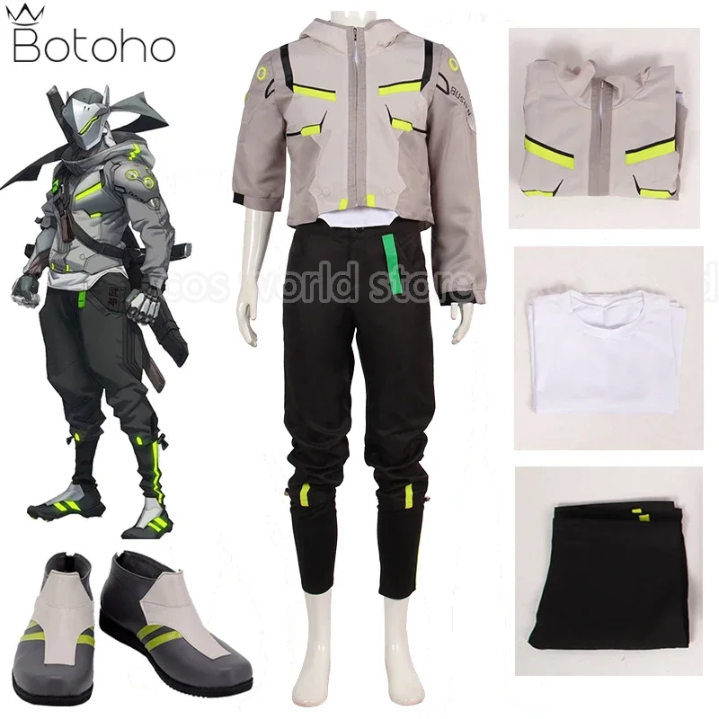 Disfraz de Cosplay de Genji para hombre, traje de juego Overwatch, chaqueta, camiseta, pantalones, uniforme, fiesta de carnaval, Halloween