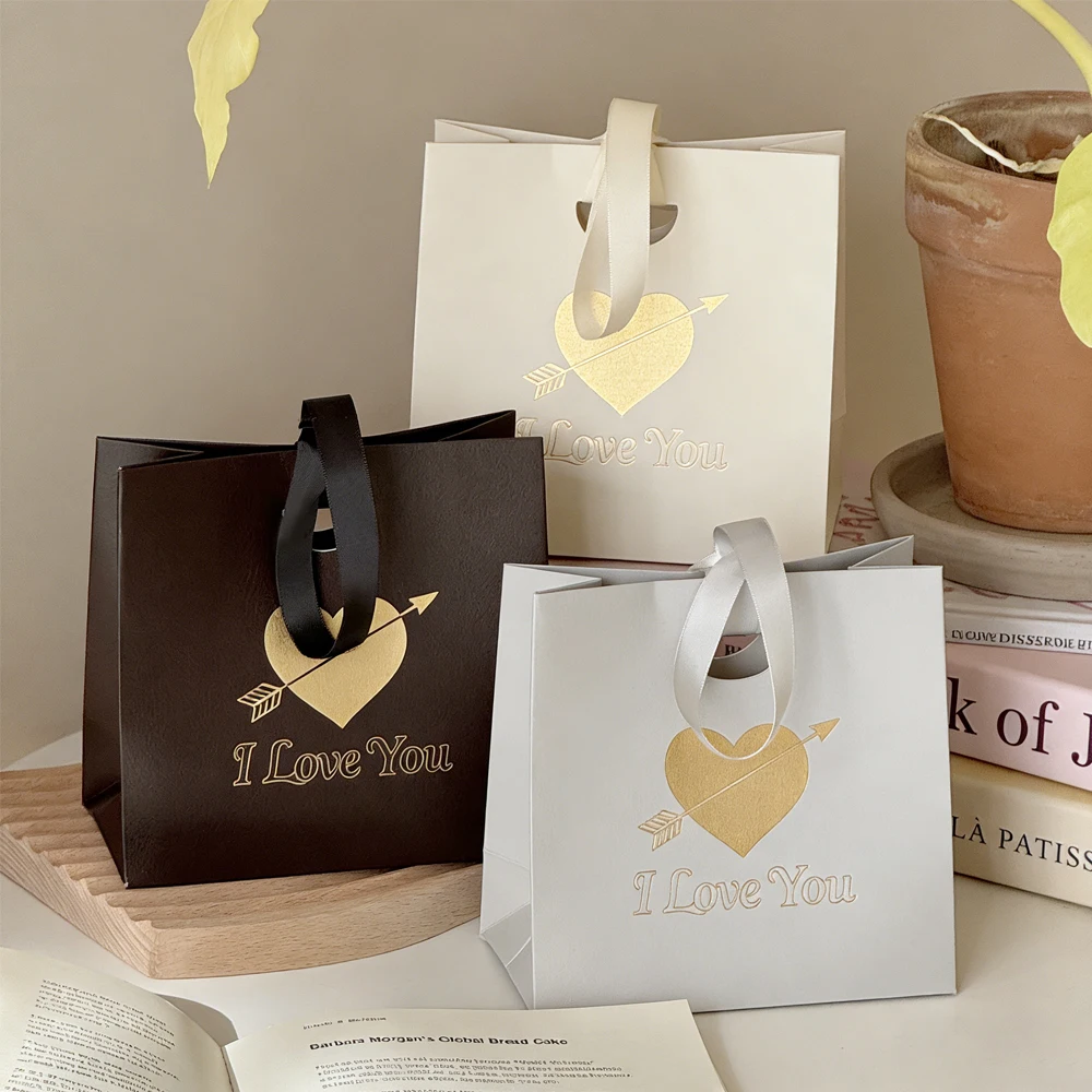 

20/50/100Pcs Custom Logo 22x18x8.5cm Jewelry Packaging Bags Beige Coffee Paper Handbag Cosmetic Organizer Bag Candy Handle Pouch